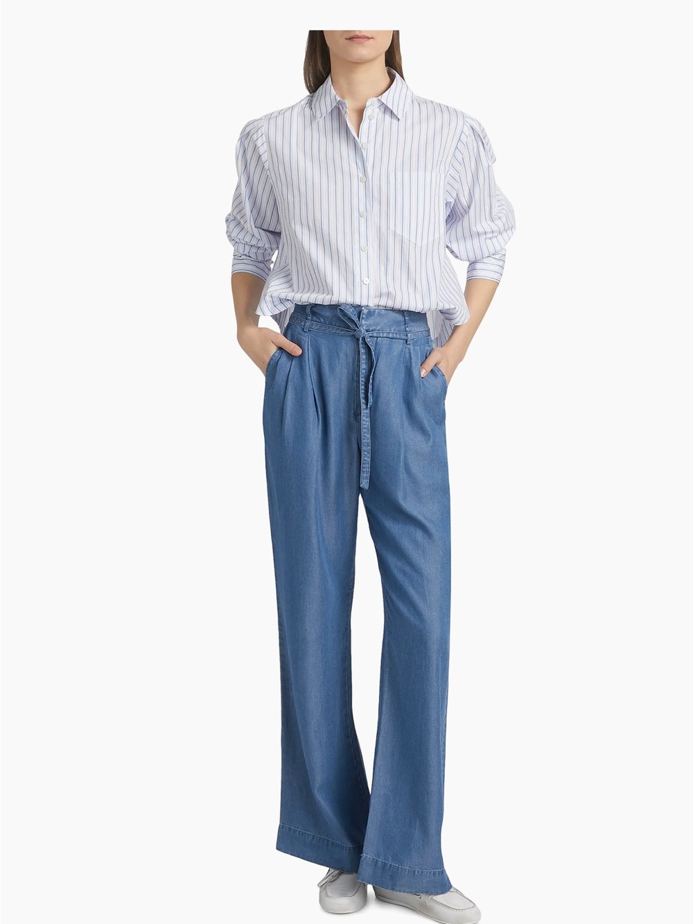 10 Crosby Derek Lam Blue & White Striped Button-Up Shirt